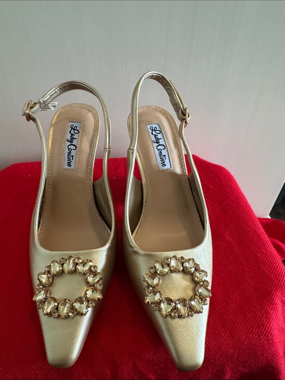 Gold Jeweled Slingback Pumps by Lady Couture